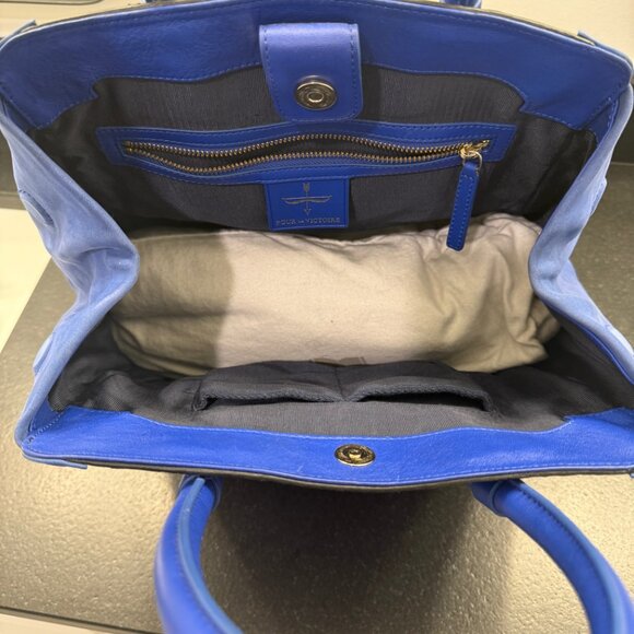 Pour La Victoire Blue and Black Leather and Suede Tote Handbag - Picture 4 of 5